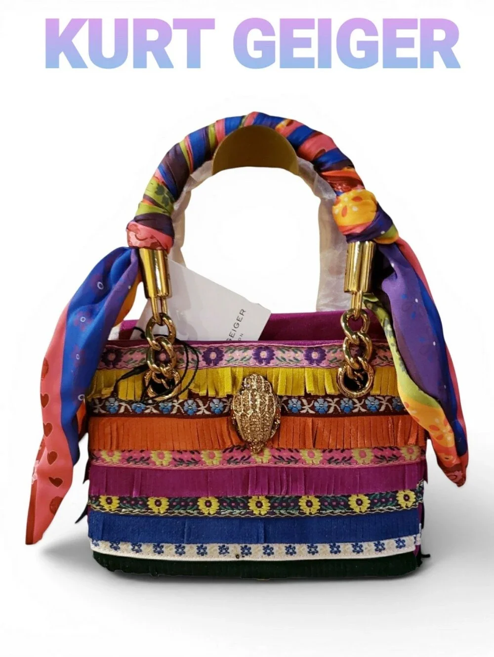 Kurt Geiger Multicolor Top-Handle Satchel w/ Scarf & Crossbody NWT!